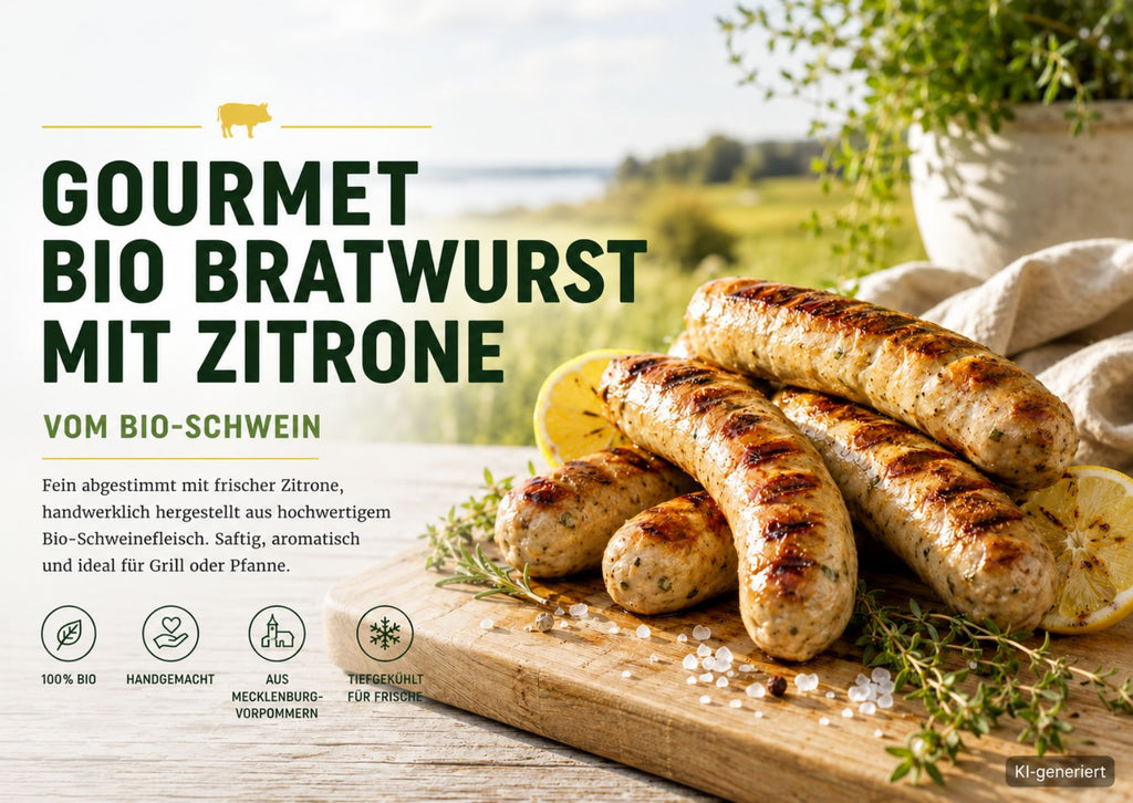 Gourmet Bio Bratwurst mit Zitrone vom Bio-Schwein tiefgefroren